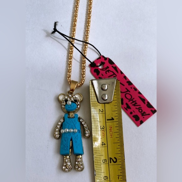 Teddy Bear in Overalls Betsey Johnson Necklace - Picture 3 of 4